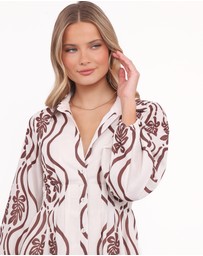 Petal & Pup - Lira Long Sleeve Midi Dress - Brown Print