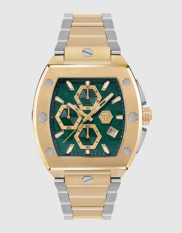 Philipp Plein - Philipp Plein Hexagon Phantom Chrono 44mm Green Dial Two-Tone Stainless Steel Bracelet Watch