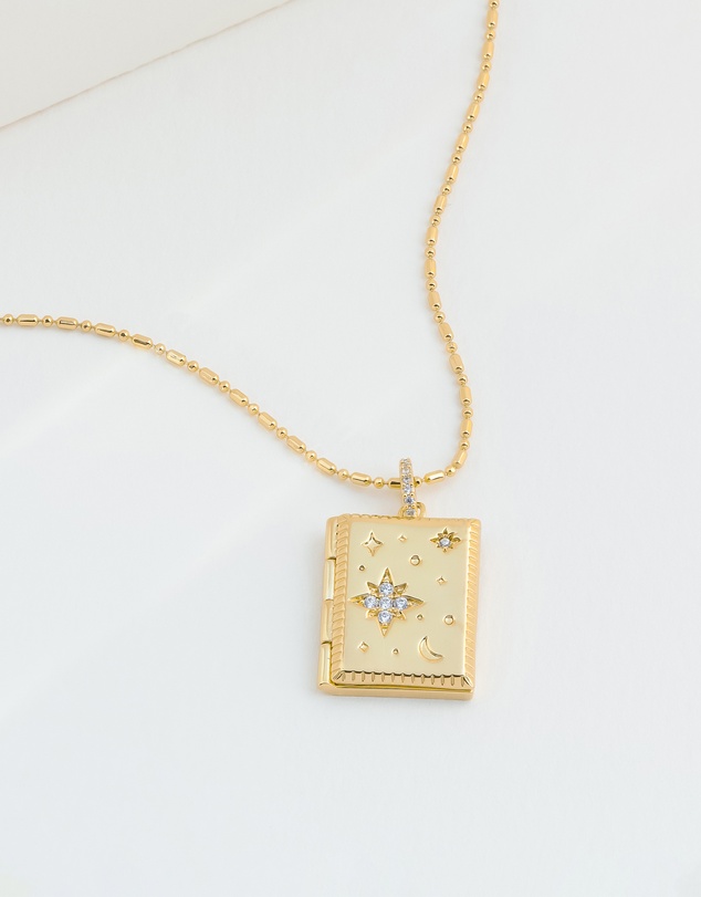Wanderlust + Co - Fly Me To The Moon Gold Locket Necklace