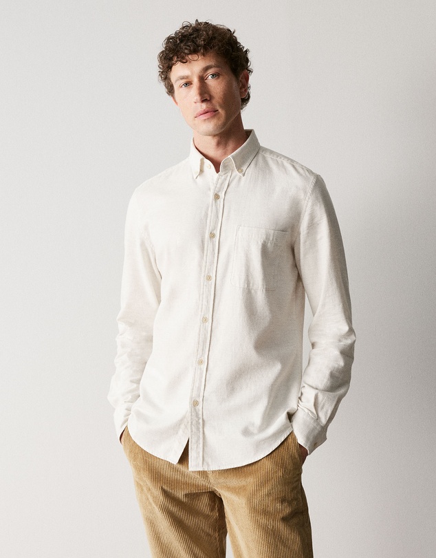 Trenery - Regular Fit Brushed Cotton Flecked Shirt in Oatmeal Marle