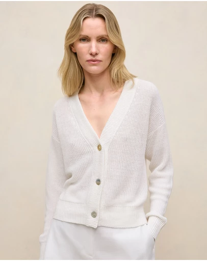 Trenery - Linen Relaxed Cardigan in Ivory