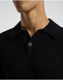 Calibre - Textured Open Knit Polo Black
