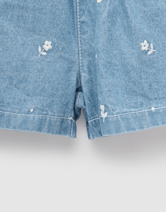 Purebaby - Denim Embriodered Shorts-Kids-Babies