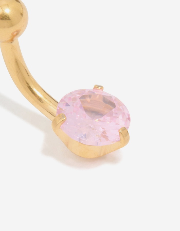 Lovisa - Gold Plated Surgical Steel Pink Cubic Zirconia Belly Bar