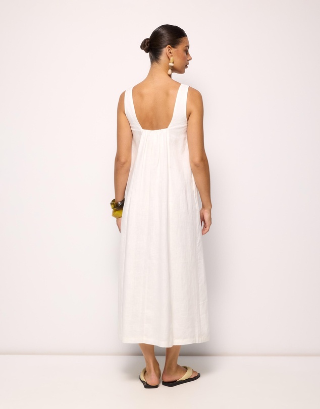 AERE - Ash Square Neck Linen Midi Dress