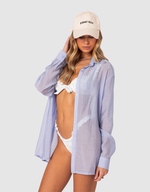 EDIKTED - Bryce Oversized Sheer Button Up Shirt