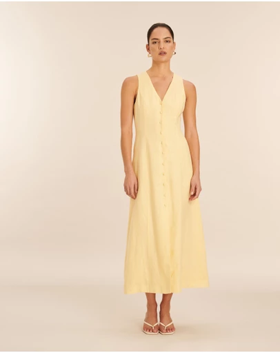 AERE - Linen Button Down Midi Dress