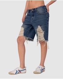 EDIKTED - Distressed Denim Bermuda Shorts