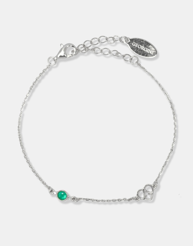 Georgini - Natural Green Agate And Two Natural Diamond May Silver Bracelet