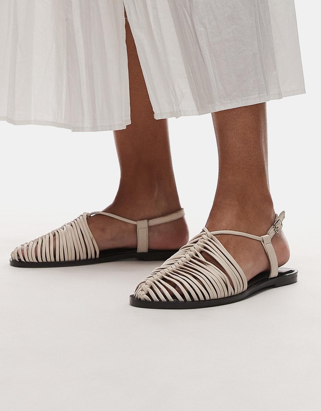 TOPSHOP - Aidan Leather Weave Tie Up Flat Shoes