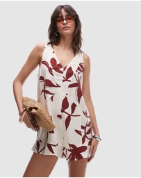 TOPSHOP - Deep V Chuck On Linen Playsuit