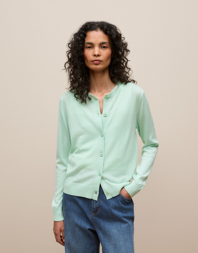 Trenery - Merino Classic Crew Cardigan in Peppermint
