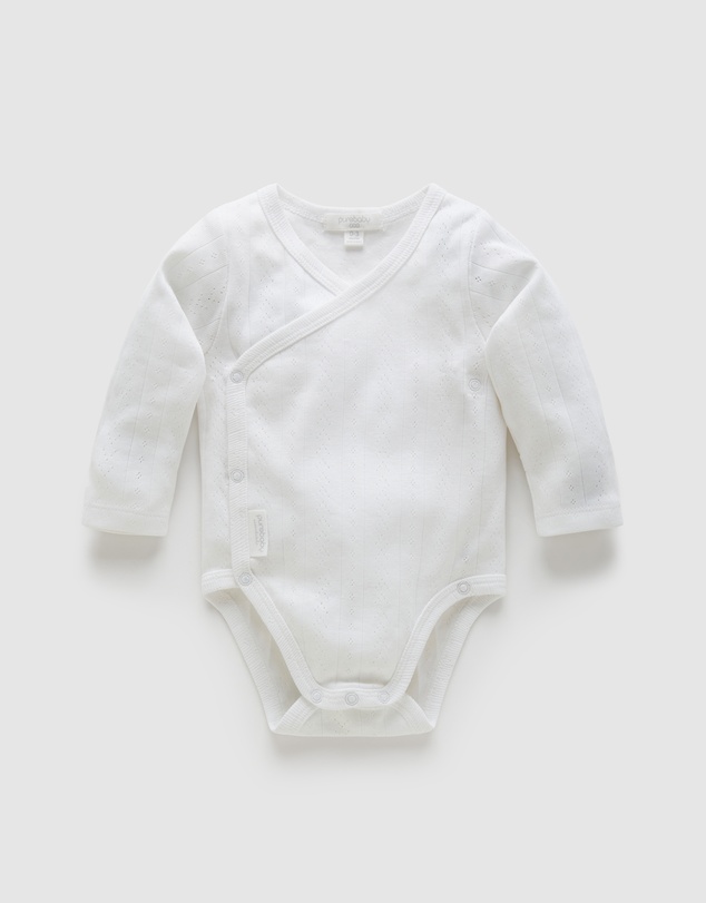 Purebaby - Ess Pointelle LS Wrap Bodysuit-Babies