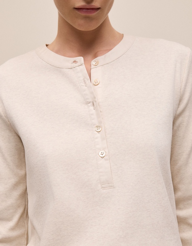 Trenery - Cotton Marle Henley in Oat Marle