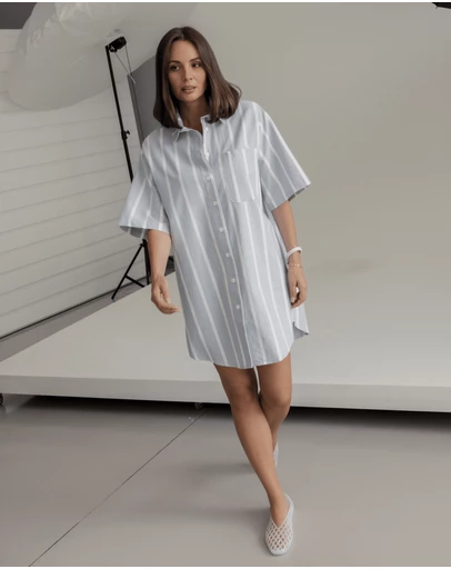 ALEXANDRA - Apex Dress Chambray Sage Stripe