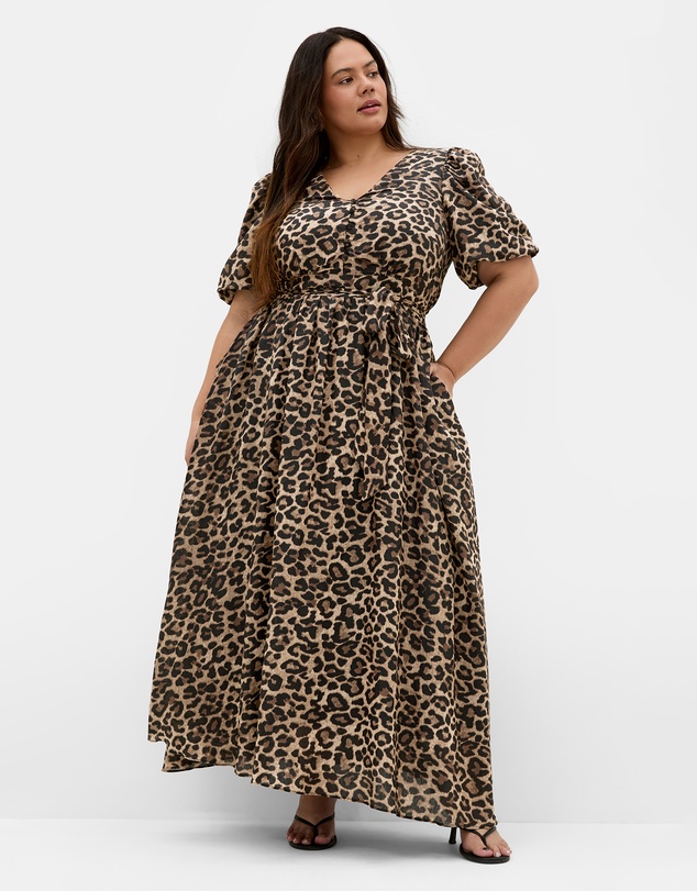 City Chic - Plus size Felicity Leopard Print Maxi Dress - chocolate