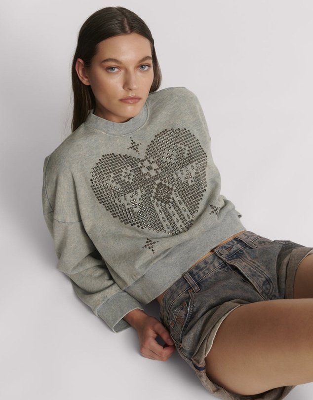 ONE TEASPOON - Studded Heart Grey Cropped Sweater - Grey Marl