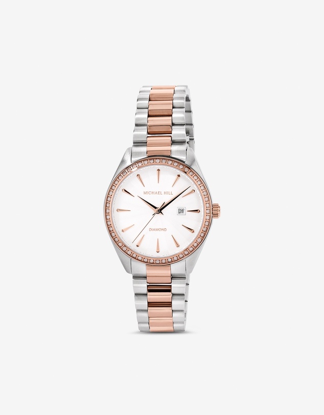 Michael Hill - Women's 0.60 Carat TW Diamond Bezel Watch in Rose Tone Stainless Steel.