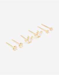 Lovisa - Waterproof Gold Plated Stainless Steel Cubic Zirconia Mixed Shaped Stud Earrings 3-Pack