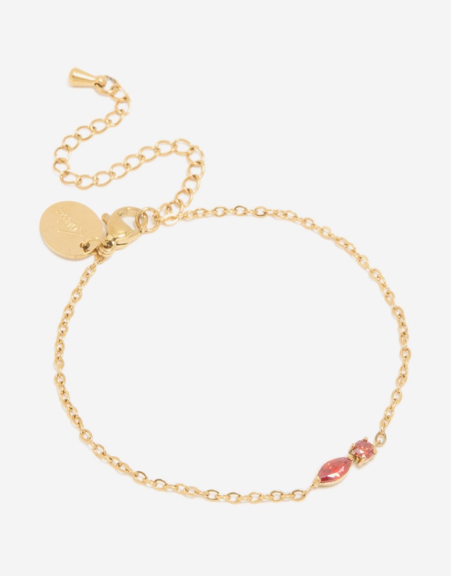 Lovisa - Waterproof Gold Plated Stainless Steel July Red Cubic Zirconia Birthstone Bracelet