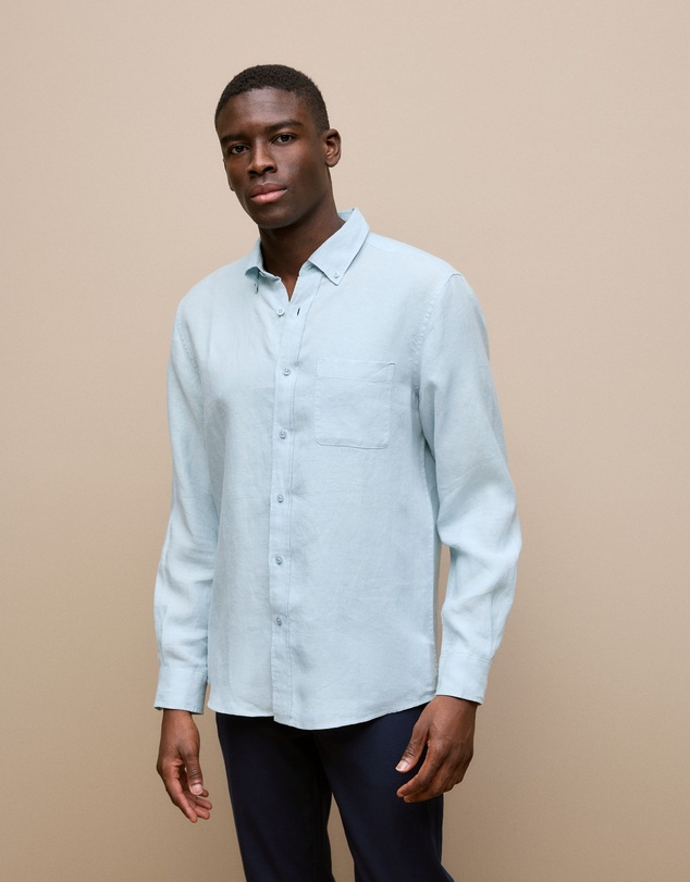 Trenery - Regular Fit Linen End On End Shirt in Duck Egg Blue