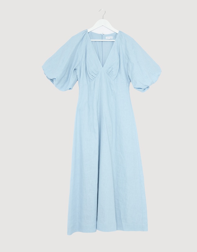 Revibe - Repaired AERE Imogen Linen Puff Sleeve Midi Dress - AU 12