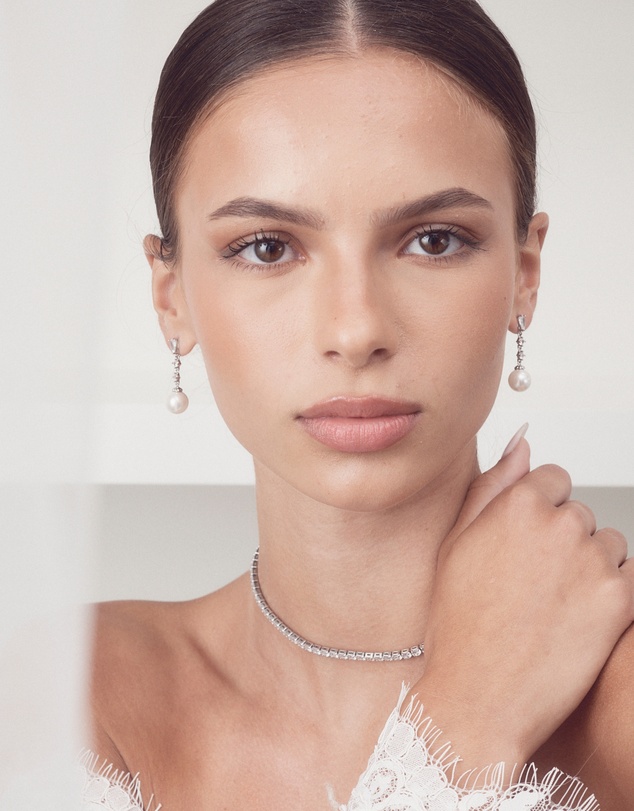 The White Collection - Beatrice - Classic Silver Pearl Bridal Drop Earrings