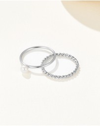 Mestige - Delicate Pearl Stacking Ring Set - Silver Plated