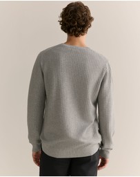 Trenery - Cotton Mouline Textured Crew Knit in Grey Melange