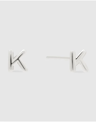 Wanderlust + Co - Alphabet Bubble Silver Stud Earrings - Letter K
