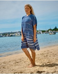 Tolu Australia - Adult Hooded Beach Towel in Navy Stripes – Quick-Dry Swim Poncho for Swimming & Surfing