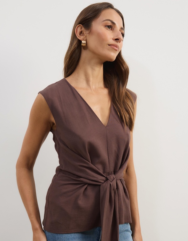 Atmos&Here - Liora Linen Blend Top with Tie