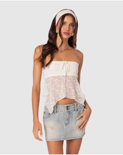EDIKTED - Embroidered Sheer Strapless Top