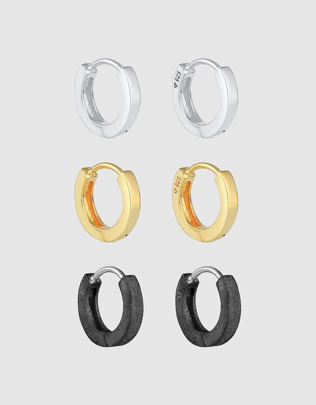 Kuzzoi - ICONIC EXCLUSIVE - Earrings Mens Creole Set Oxidised Gold Plated in 925 Sterling Silver