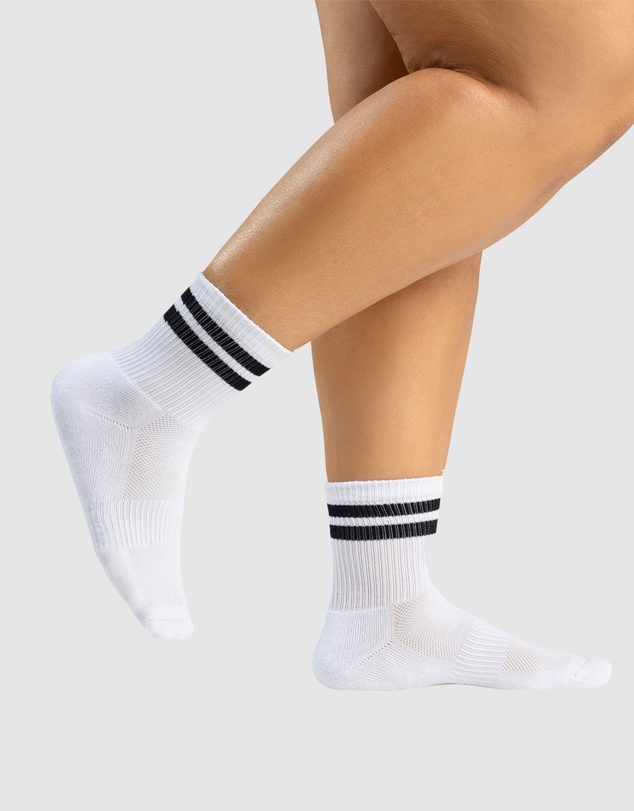 Pussyfoot - 6 Pack Unisex Striped Sport Quarter Crew Socks Bamboo Blend & Arch Support