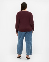 City Chic - Plus size Bree Boat Neck Jumper - oxblood