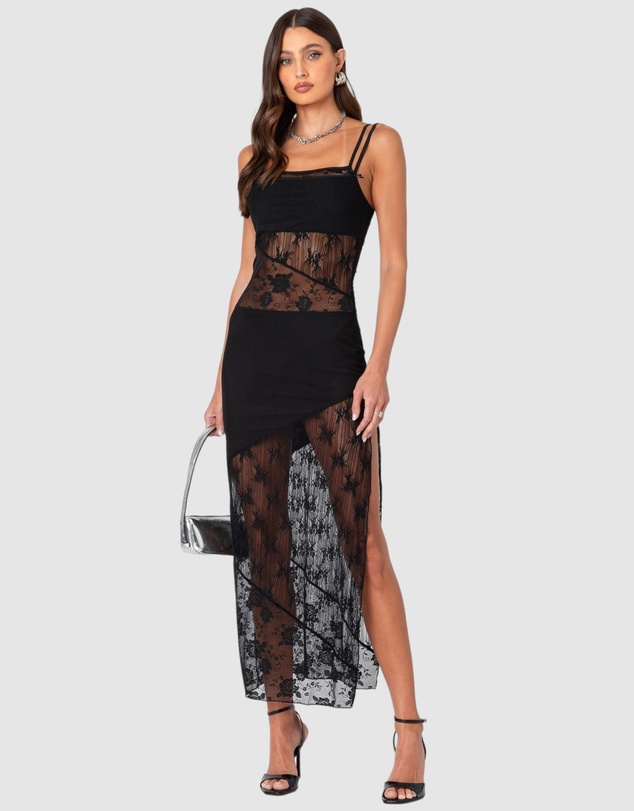 EDIKTED - Sheer Mesh & Lace Patchwork Maxi Dress