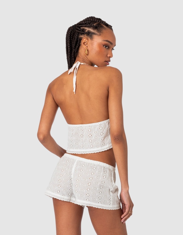 EDIKTED - Jael Tie Front Eyelet Halter Top