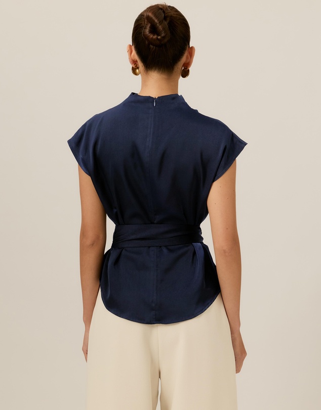 Tussah - Violet Drape Tie Detail Satin Top