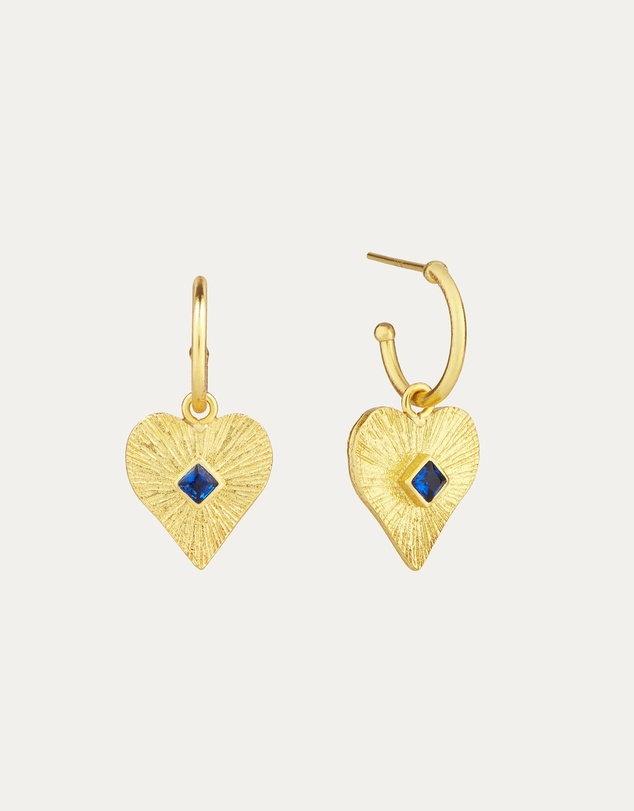 Ottoman Hands - Golden Heart Hoop Earrings with Blue Crystal