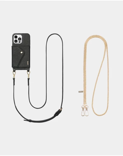 LOUVE COLLECTION - Leather Phone Case Wallet & Strap + Gaia Gold-Plated Crossbody Chain