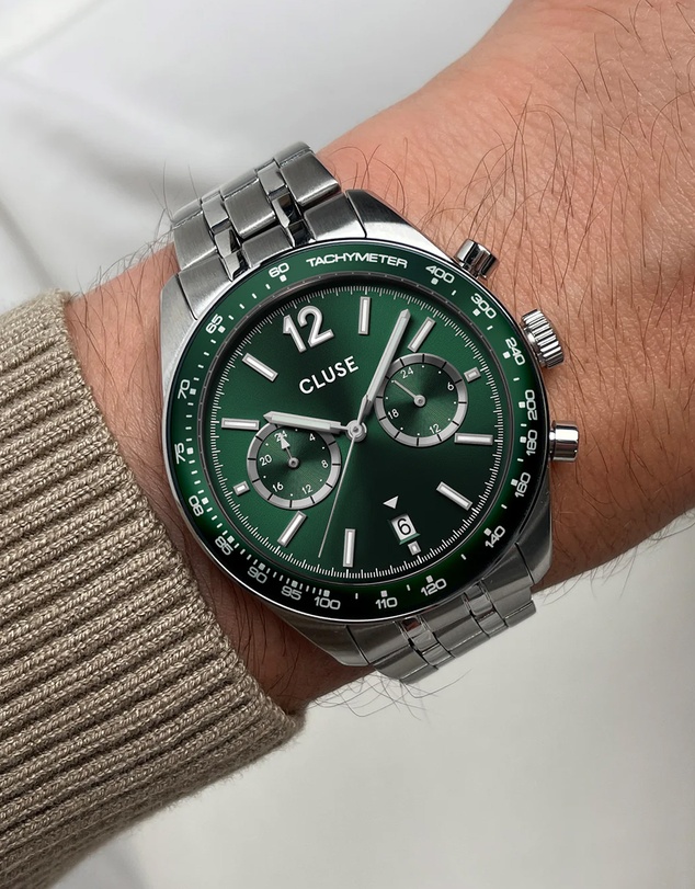 Cluse - Aravis Dual Timer Steel, Green, Silver Colour