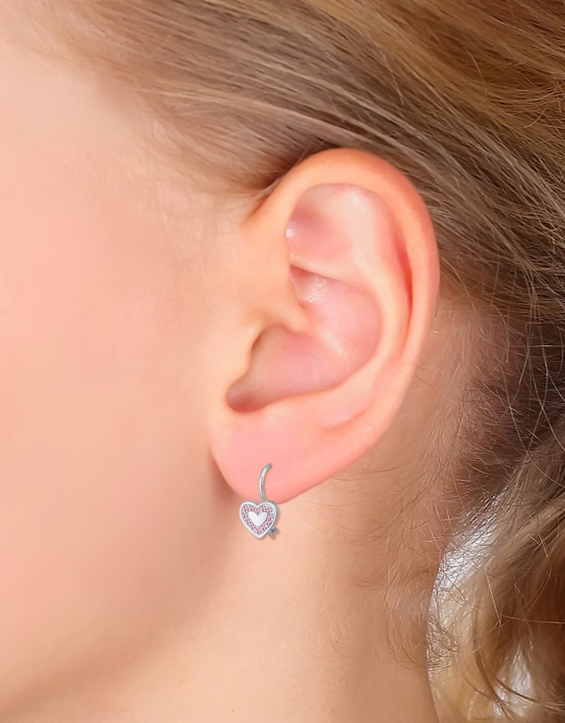 Elli Jewelry - Crystal Heart Kids Stud Earrings in 925 Silver