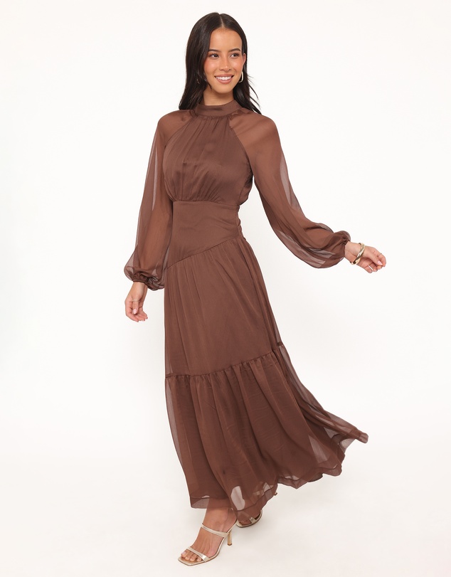 Petal & Pup - Julip Sheer Long Sleeve Maxi Dress - Brown