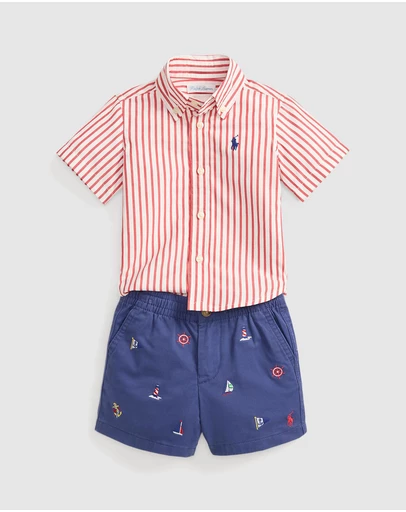 Polo Ralph Lauren - Striped Poplin Shirt & Embroidered Shorts Set - Babies