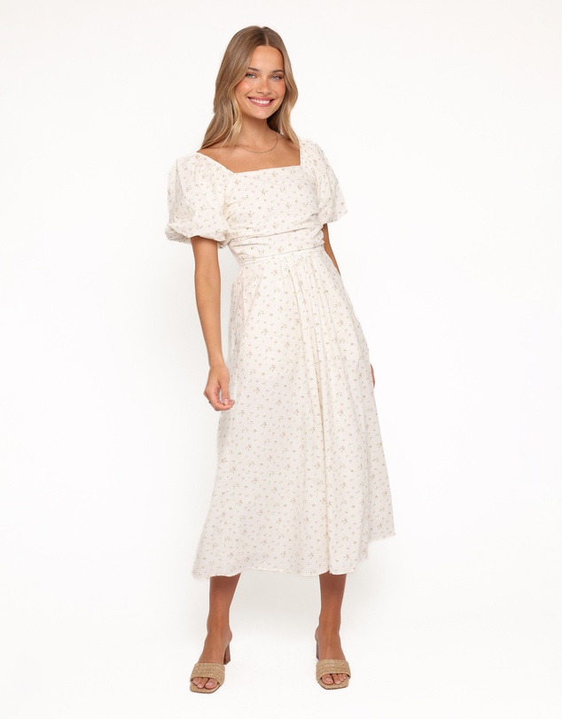 Petal & Pup - Clo Puff Sleeve Midi Dress - White Betty