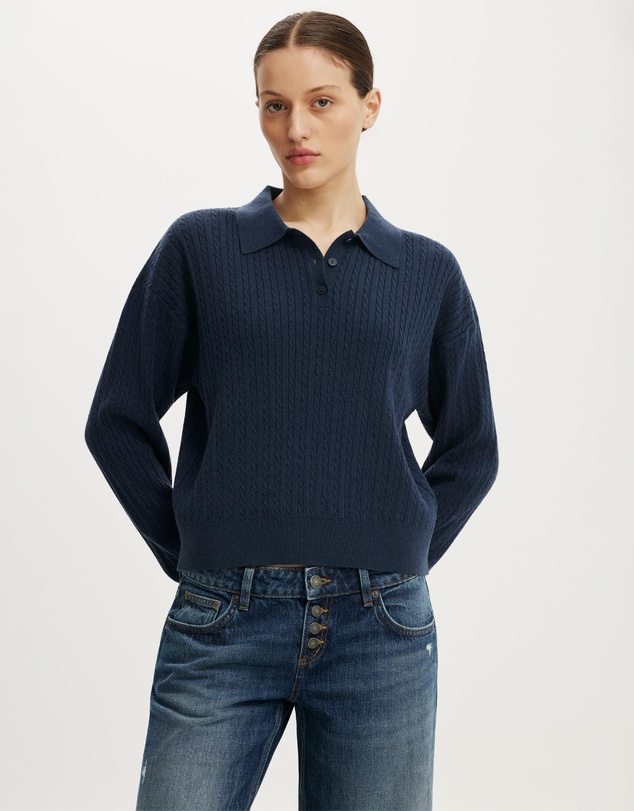 Cotton On - Boxy LS Polo Knit