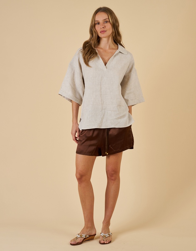 CAMIXA - Elba Linen V-Neck Top