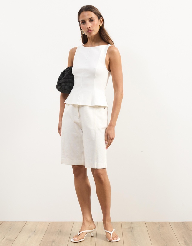 Atmos&Here - Eleni Sleeveless Peplum Ponte Structured Top