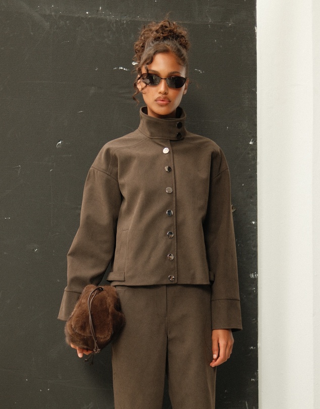 Lover - Lucinda Suede Look Funnel Neck Jacket